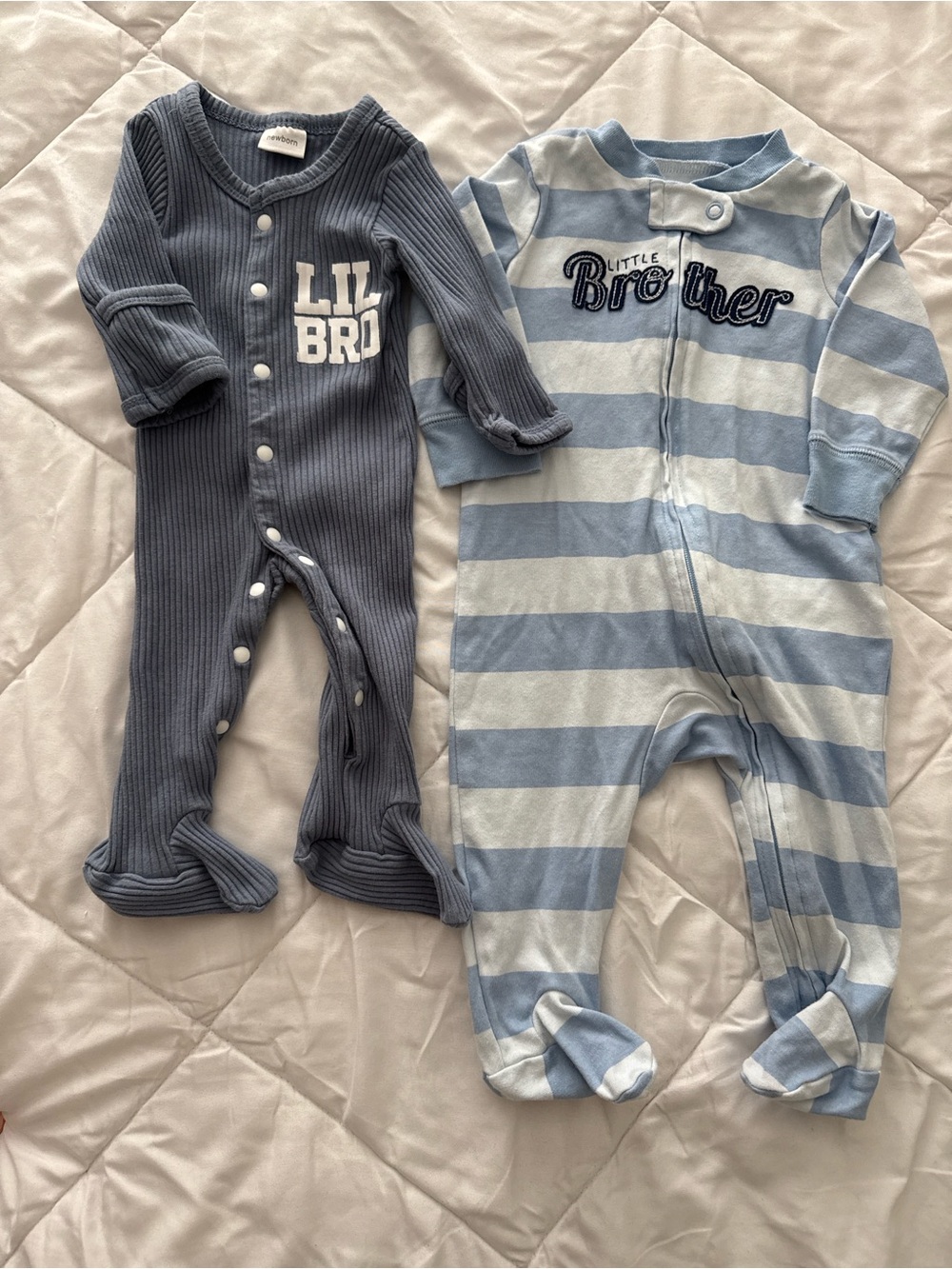 Carter's Blue Striped & Solid 'Little Brother' Footed One-Piece Set